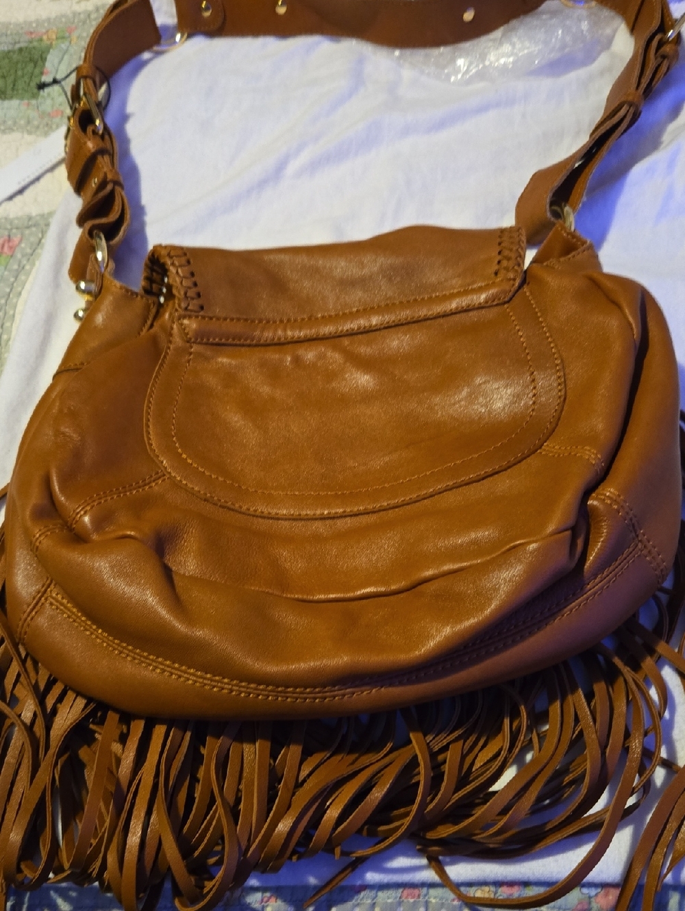 CC Skye Fringe Leather Crossbody Shoulder Bag - Tan - Picture 6 of 8